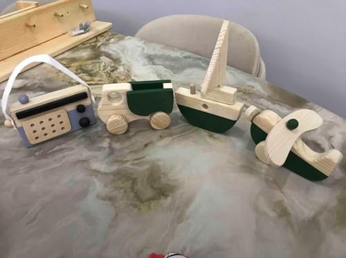 Wooden Airplane Pull Toy for Toddlers Dark Green