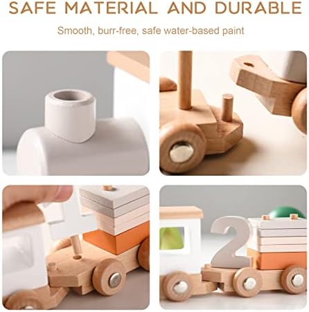 ibwaae Wooden Train Set with Numbers and Blocks