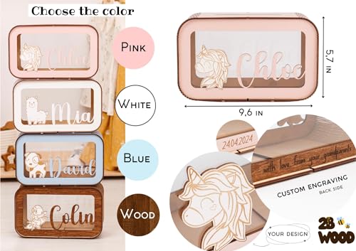 Personalized Wooden Piggy Bank for Kids - Custom Name Animal Design