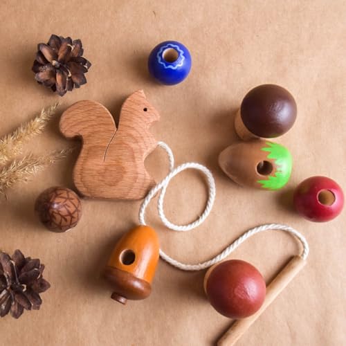 Wooden Lacing Toy Squirrel Montessori Educational Toy