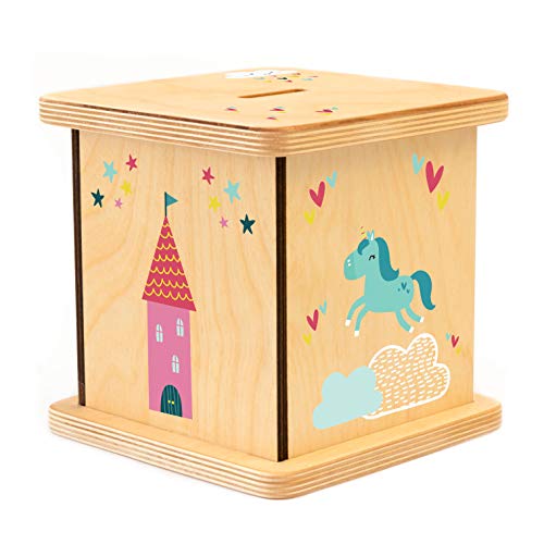 BloomOwl Wooden Piggy Bank - Personalized Unicorn Doodle Gift