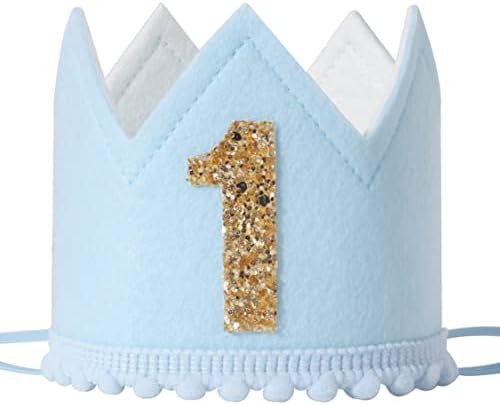 Baby Boys Birthday Crown - Blue Felt Hat for Kids