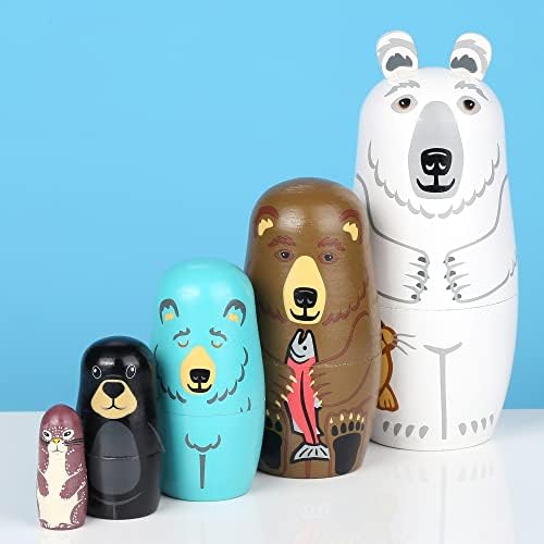 Yoption 5Pcs Bear Matryoshka Nesting Dolls Set