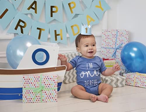 Baby Boys Birthday Crown - Blue Felt Hat for Kids