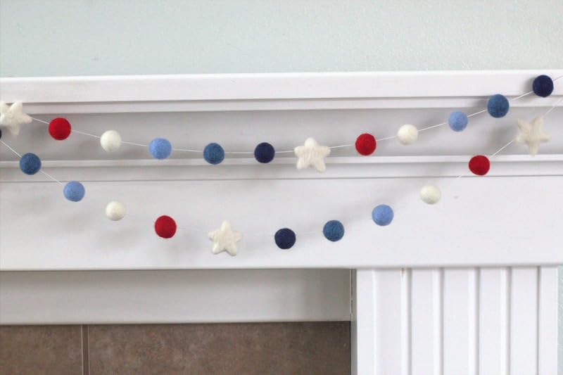 Fourth of July Garland with Felt Balls and Stars