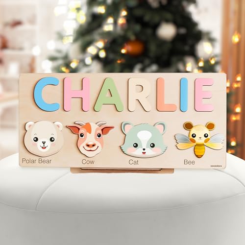 Custom Baby Name Puzzle with Animals Personalized Wood Toy for Toddlers