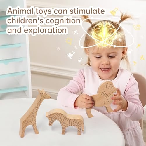 JackMarie Wooden Animal Toys 3-Piece Set - Lion Giraffe Zebra