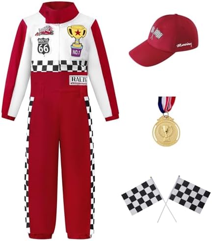 Race Car Driver Costume for Kids with Cap and Flag