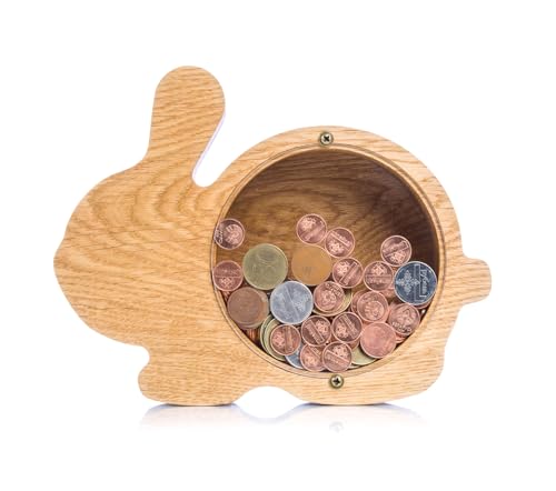 Personalized Rabbit Coin Bank Wooden Piggy Bank for Kids