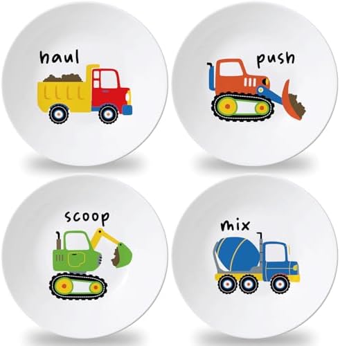 4-Pack 10-Inch Melamine Construction Truck Plates