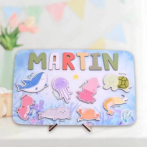 Custom Name Puzzle for Toddlers 1-3 - Sea Animal Design