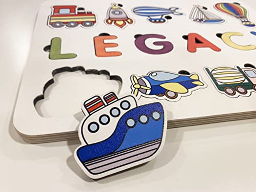 Personalized Wooden Name Puzzle with Vehicles for Toddlers