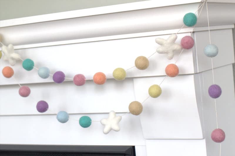 Matthew Mae Felt Ball Star Garland - Pastel Rainbow