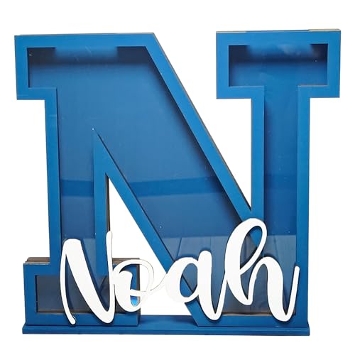 Personalized Name Letter Piggy Bank - 10 Inch Wooden Money Box for Kids