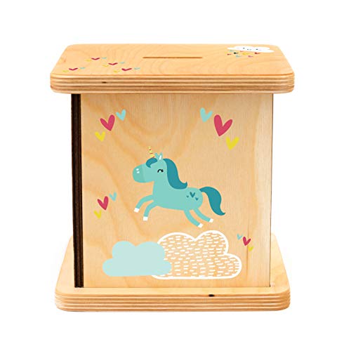 BloomOwl Wooden Piggy Bank - Personalized Unicorn Doodle Gift