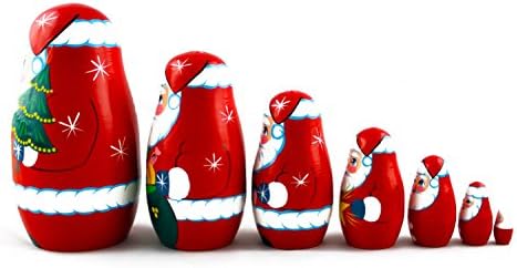 MATRYOSHKAHANDICRAFT 7 Piece Santa Claus Nesting Doll Set Wooden Hand Painted
