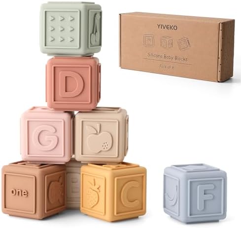 YIVEKO Silicone Baby Blocks - 8PCS Teething Stacking Toy
