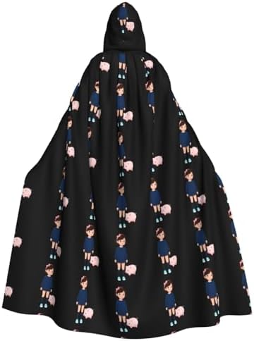 Little Girl Piggy Prints Hooded Cloak for Halloween Costume