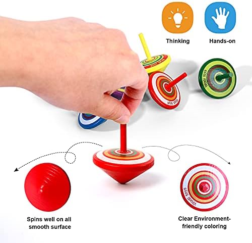 Wodi Wooden Spinning Tops 17 Piece Set