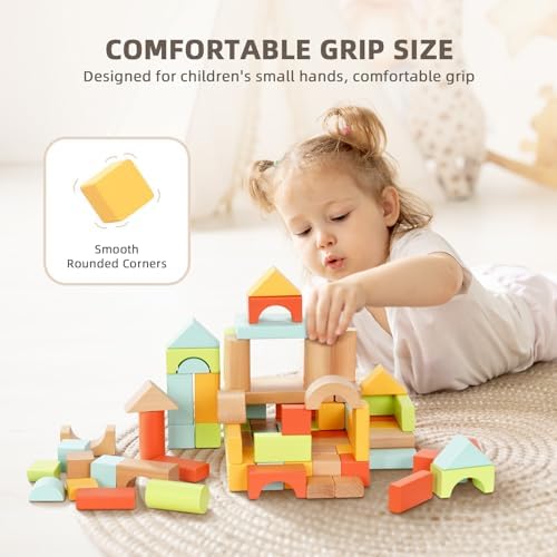 100pcs Montessori Wooden Blocks for Toddlers 1-3