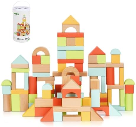 100pcs Montessori Wooden Blocks for Toddlers 1-3