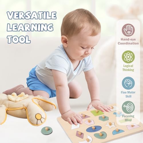 Adena Montessori 16 Piece Wooden Shape Peg Puzzle 1