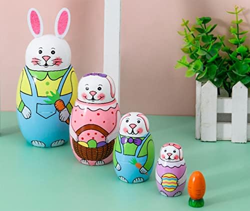 Cute Cartoon Rabbit Nesting Dolls Wooden Matryoshka Set 5 Pieces