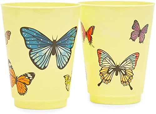 Yellow Butterfly Plastic Cups 16 oz 16 Pack