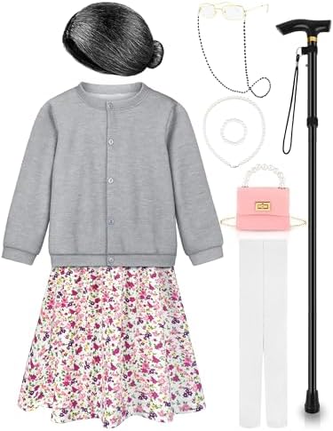 Gnodio Old Lady Costume for Kids 100 Days School