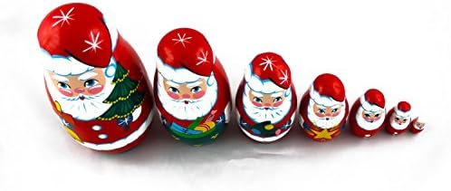 MATRYOSHKAHANDICRAFT 7 Piece Santa Claus Nesting Doll Set Wooden Hand Painted