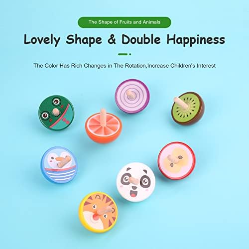 Wodi Wooden Spinning Tops 16pcs Handmade Painted Gyroscopes for Kids