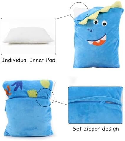 3 in 1 Dinosaur Travel Pillow and Blanket Set for Kids
