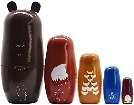 Tphon Wooden Nesting Dolls Set of 5 Bear and Animals