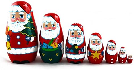 MATRYOSHKAHANDICRAFT 7 Piece Santa Claus Nesting Doll Set Wooden Hand Painted