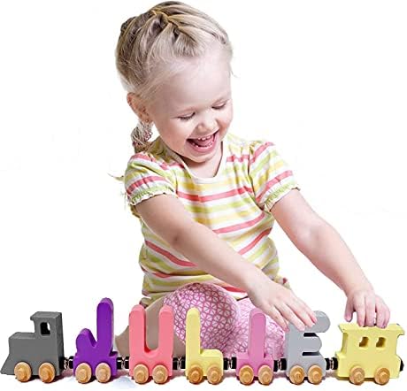 KIDZCO Wooden Name Puzzle Trains for Kids