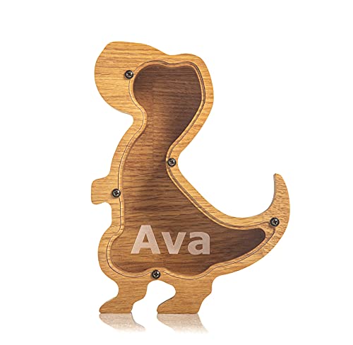 Woodpresent T-Rex Dinosaur Piggy Bank - Personalized Saving Box for Kids