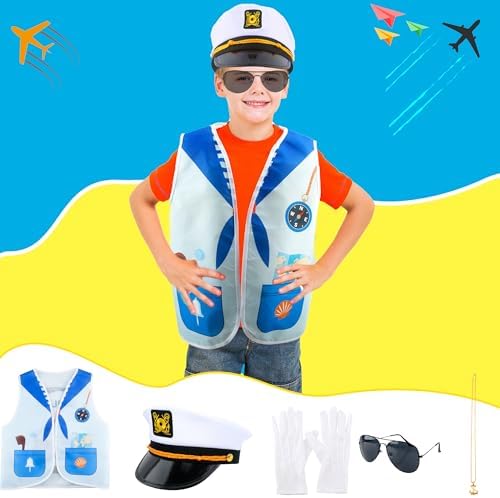 7 Pcs Kids Navy Captain Sailor Costume Set for Halloween Birthday