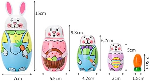 Cute Cartoon Rabbit Nesting Dolls Wooden Matryoshka Set 5 Pieces
