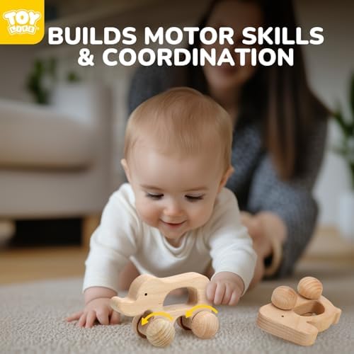 TOY Life Wooden Animal Cars for 0-12 Months