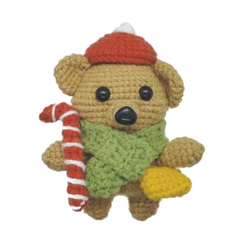 Craifeold Handmade Crochet Christmas Bear 5-inch