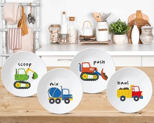 4-Pack 10-Inch Melamine Construction Truck Plates