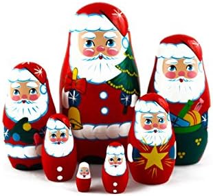 MATRYOSHKAHANDICRAFT 7 Piece Santa Claus Nesting Doll Set Wooden Hand Painted