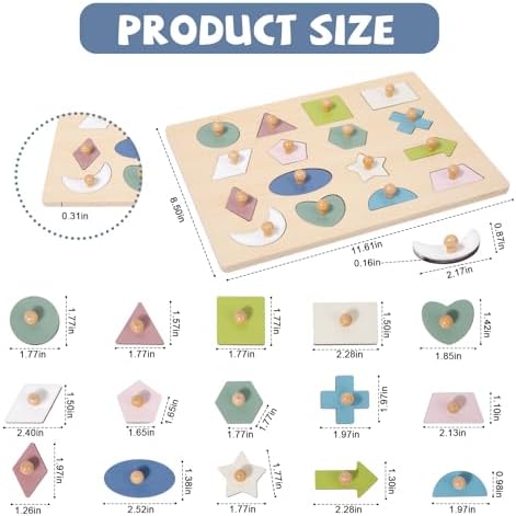 Adena Montessori 16 Piece Wooden Shape Peg Puzzle 1