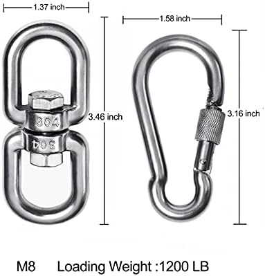 Velomill 304 Stainless Steel Swivel Eye Hook M8 Double Ended with Snap Hooks