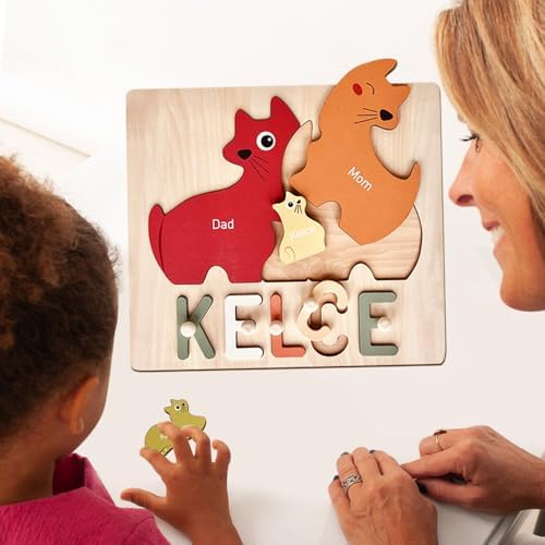 Personalized Baby Name Puzzle with Cats Design