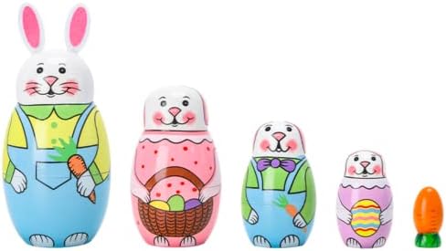 Cute Cartoon Rabbit Nesting Dolls Wooden Matryoshka Set 5 Pieces