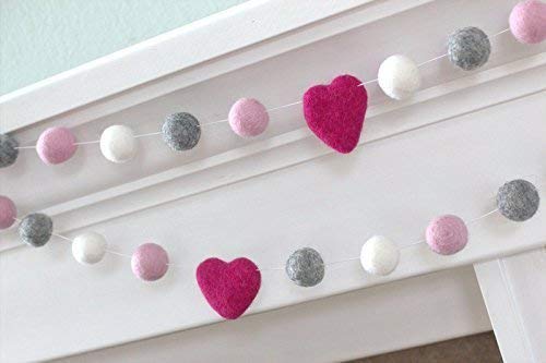 Handmade Valentine Garland - Felt Balls Hearts