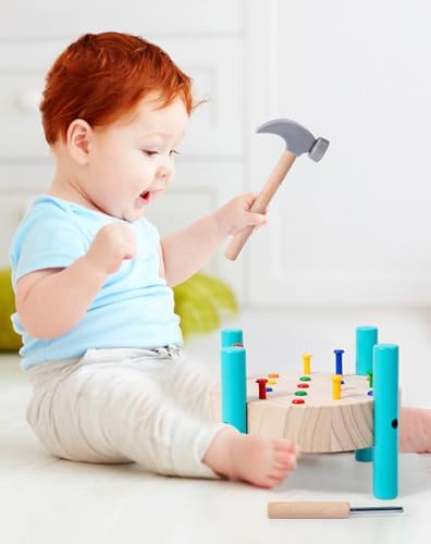 OUJILA Wooden Baby Workbench Pounding Hammer Toy for Toddlers