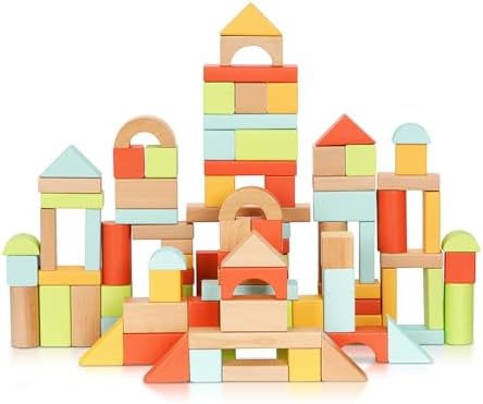 100pcs Montessori Wooden Blocks for Toddlers 1-3