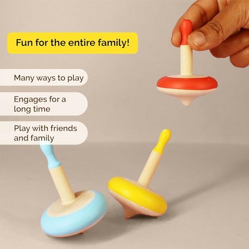 Shumee Set of 3 Colorful Wooden Spin Tops